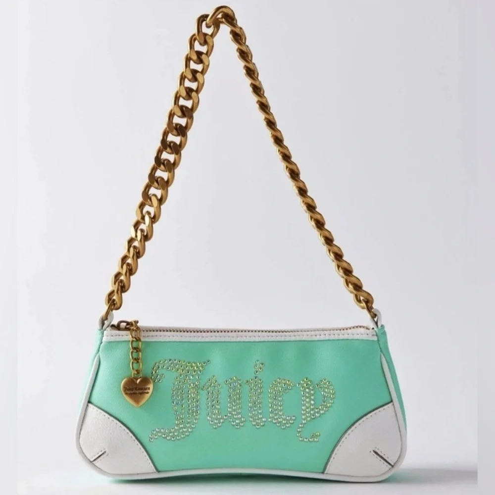 Juicy Couture Y2K Rhinestone Seafoam Green Baguette Shoulder Bag - Picture 1 of 12
